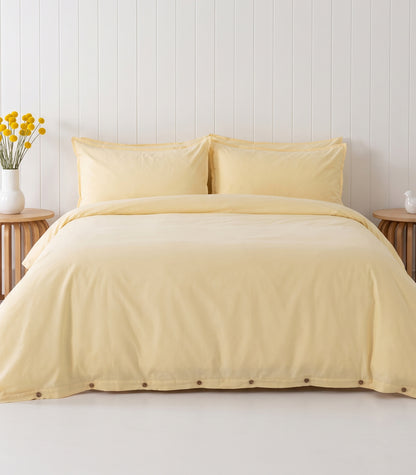 Organic Cotton Sateen Quilt Cover Set - Vintage Wash - Butter