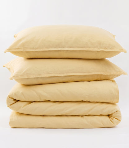 Organic Cotton Sateen Quilt Cover Set - Vintage Wash - Butter