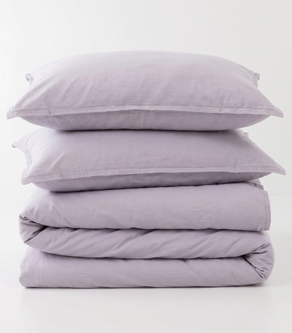 Organic Cotton Sateen Quilt Cover Set - Vintage Wash - Lavender
