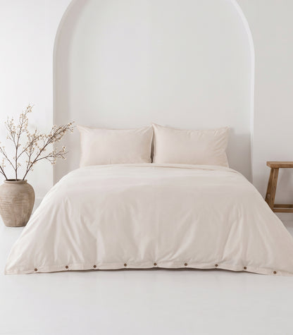 Organic Cotton Sateen Quilt Cover Set - Vintage Wash - Natural