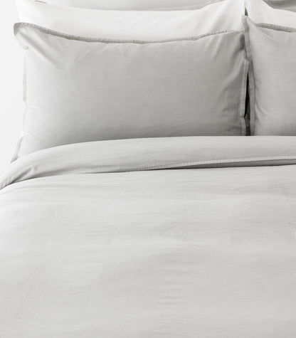 Organic Cotton Sateen Quilt Cover Set - Vintage Wash - Pewter
