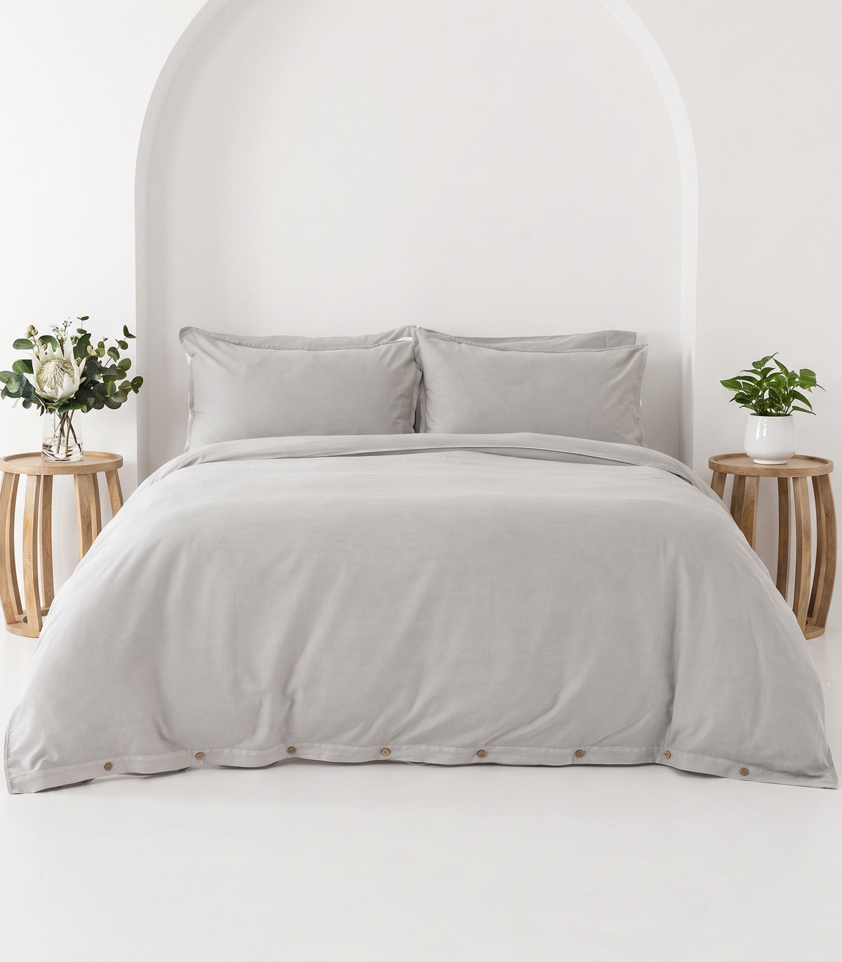 Organic Cotton Sateen Quilt Cover Set - Vintage Wash - Pewter