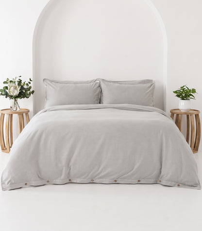 Organic Cotton Sateen Quilt Cover Set - Vintage Wash - Pewter