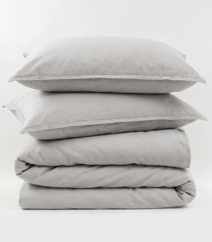 Organic Cotton Sateen Quilt Cover Set - Vintage Wash - Pewter