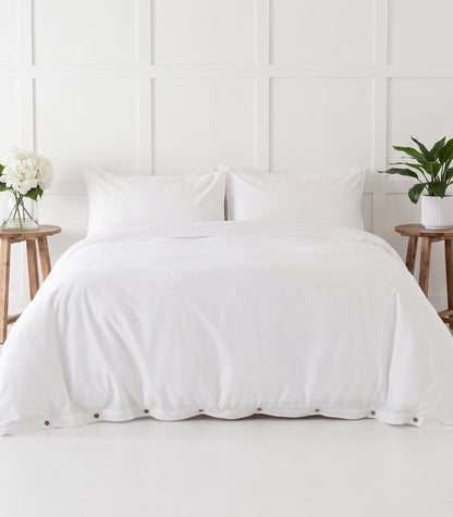 Organic Cotton Sateen Quilt Cover Set - Vintage Wash - White