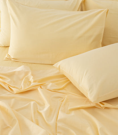 Organic Cotton Sateen Sheet Set - Vintage Wash - Butter	