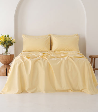 Organic Cotton Sateen Sheet Set - Vintage Wash - Butter	