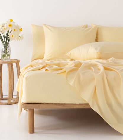 Organic Cotton Sateen Sheet Set - Vintage Wash - Butter	
