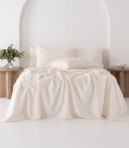 Organic Cotton Sateen Sheet Set - Vintage Wash - Natural