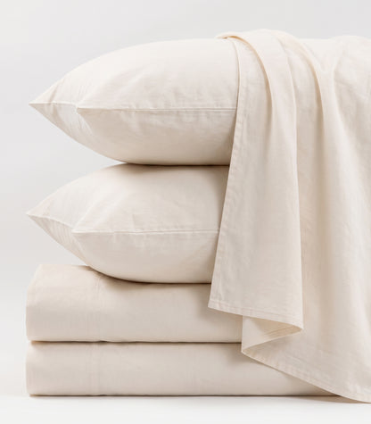 Organic Cotton Sateen Sheet Set - Vintage Wash - Natural