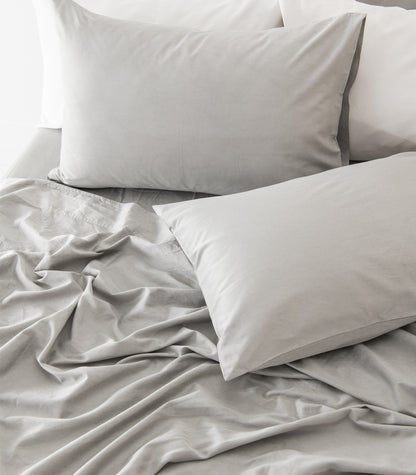 Organic Cotton Sateen Sheet Set - Vintage Wash - Pewter