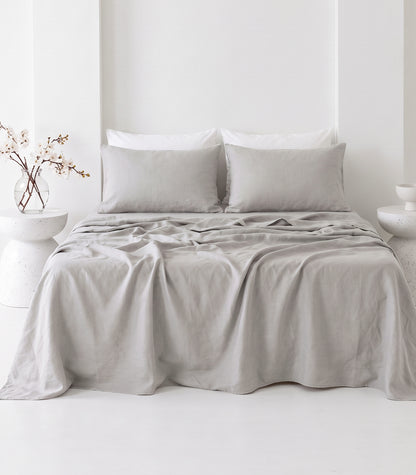 Organic Cotton Sateen Sheet Set - Vintage Wash - Pewter