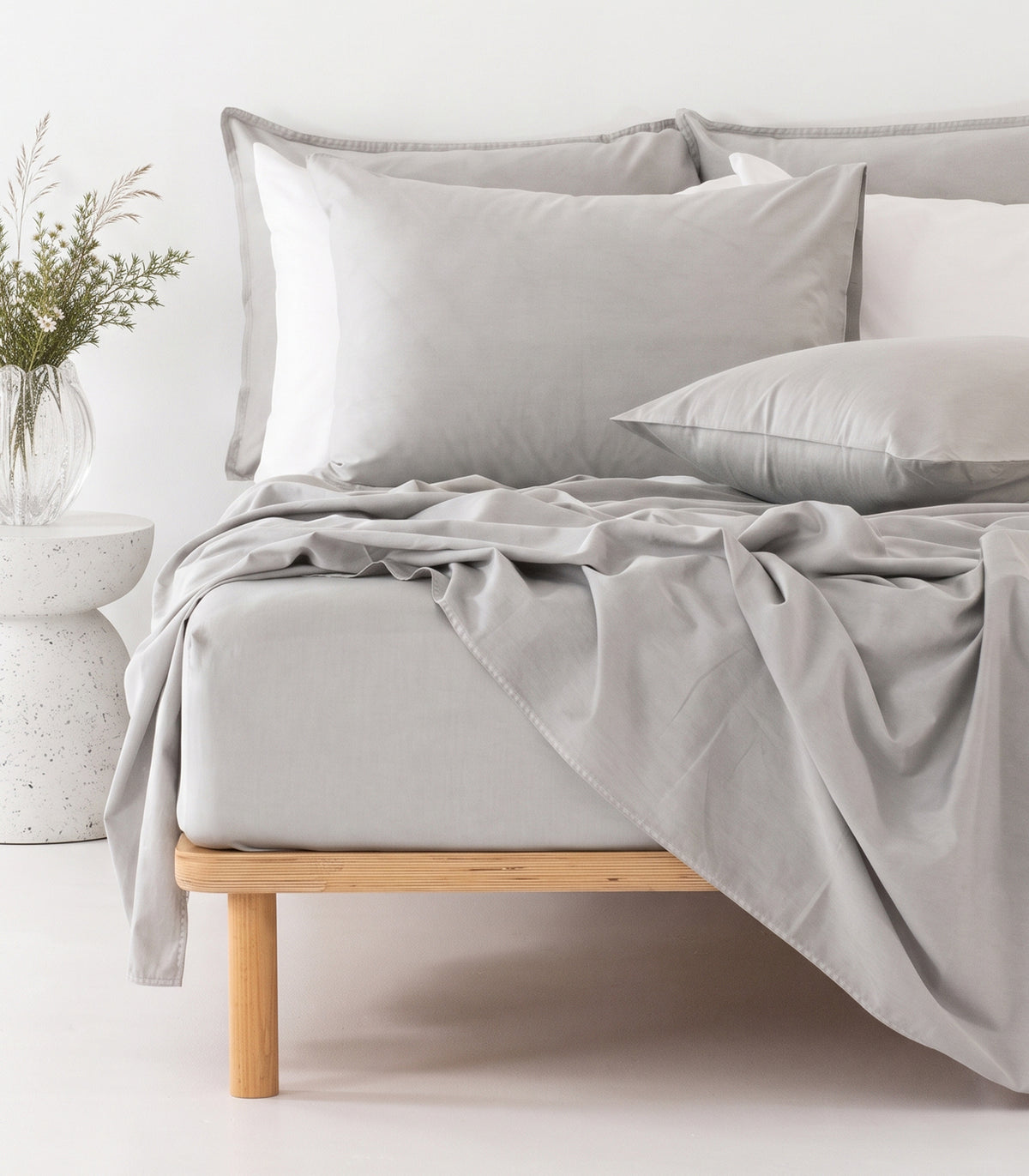 Organic Cotton Sateen Sheet Set - Vintage Wash - Pewter