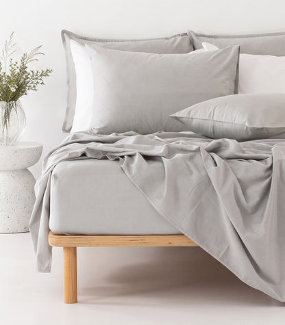 Organic Cotton Sateen Sheet Set - Vintage Wash - Pewter
