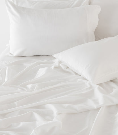 Organic Cotton Sateen Sheet Set - Vintage Wash - White