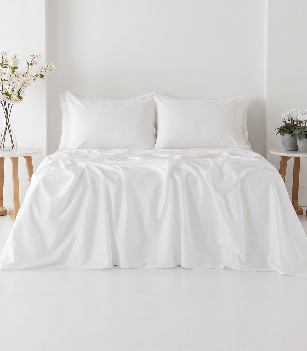Organic Cotton Sateen Sheet Set - Vintage Wash - White
