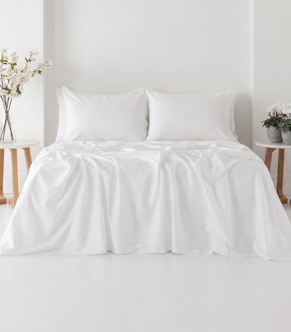 Organic Cotton Sateen Sheet Set - Vintage Wash - White