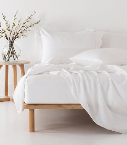 Organic Cotton Sateen Sheet Set - Vintage Wash - White