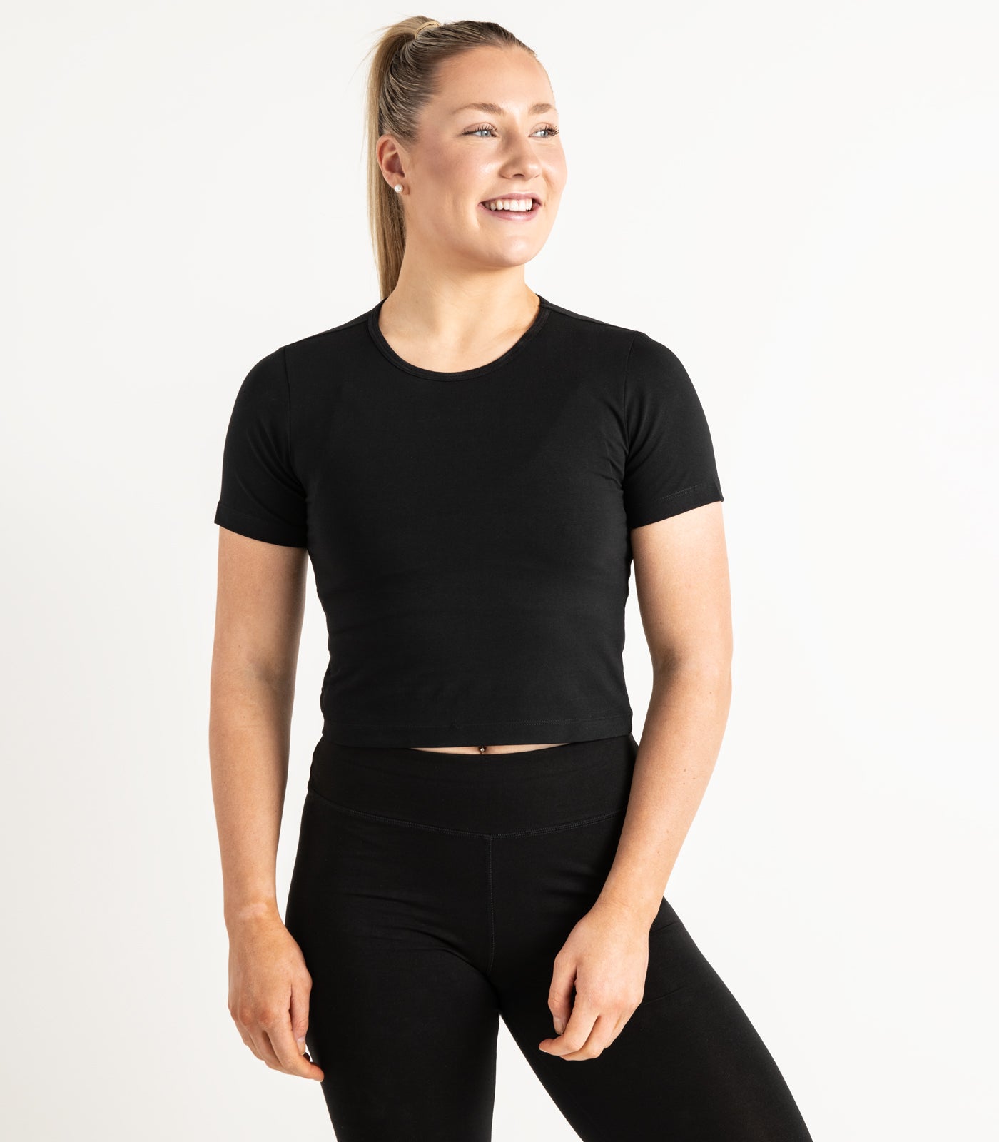 Short Sleeve Fitted Crop Top - Black