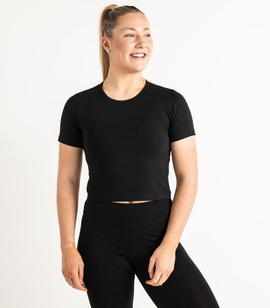 Short Sleeve Fitted Crop Top - Black