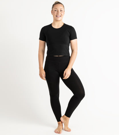 Short Sleeve Fitted Crop Top - Black