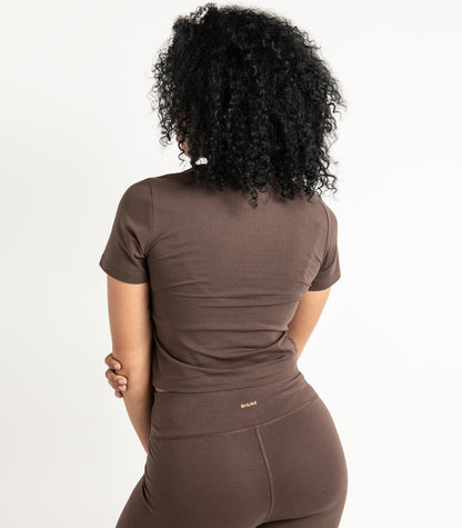 Short Sleeve Fitted Crop Top - Chocolate Martini