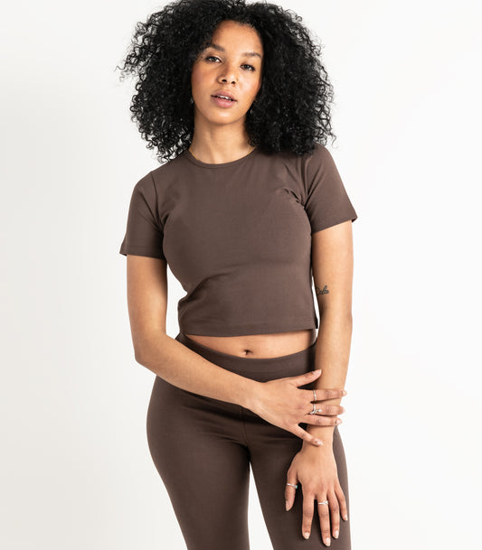 Short Sleeve Fitted Crop Top - Chocolate Martini