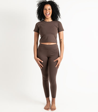 Short Sleeve Fitted Crop Top - Chocolate Martini