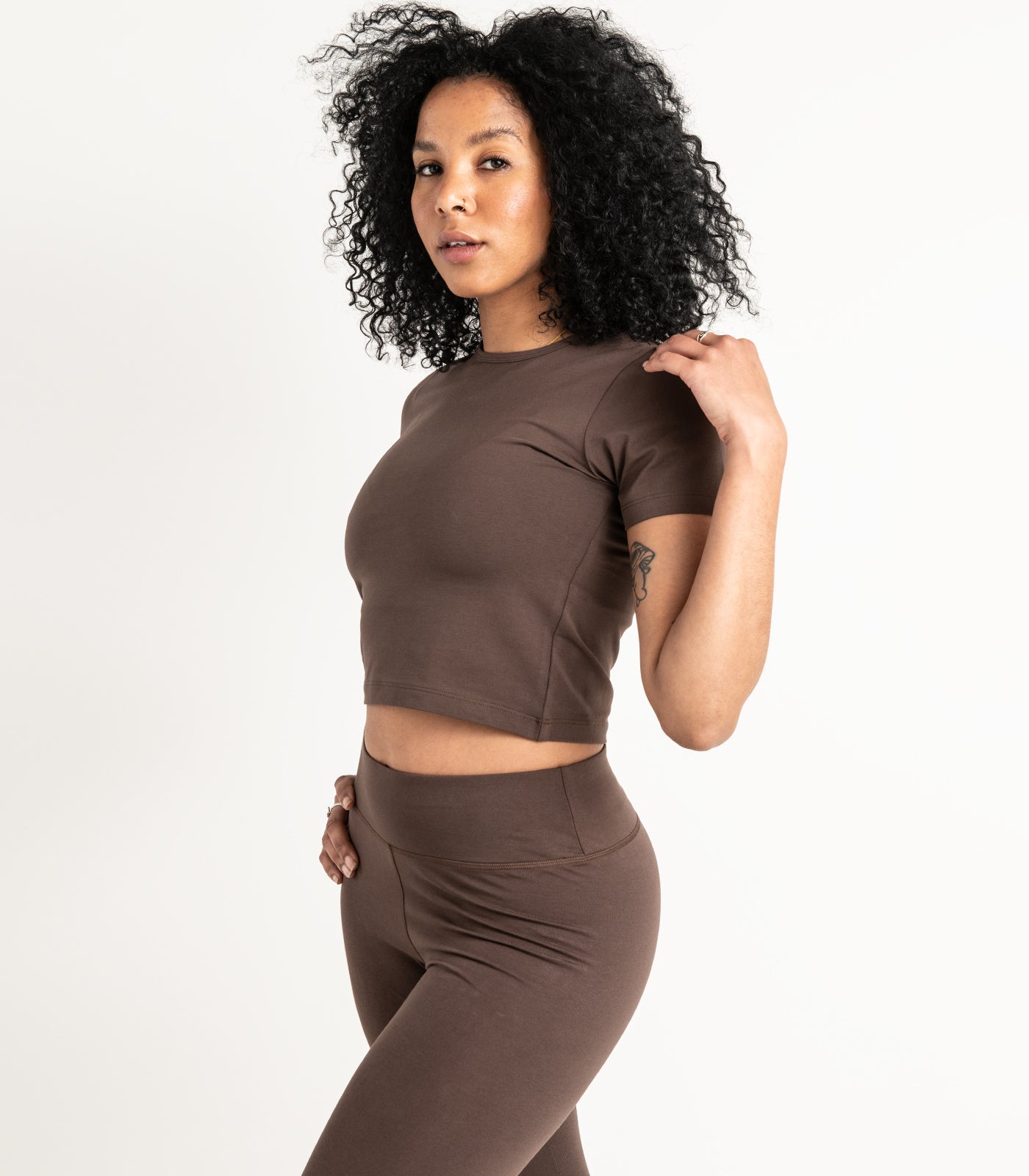 Short Sleeve Fitted Crop Top - Chocolate Martini