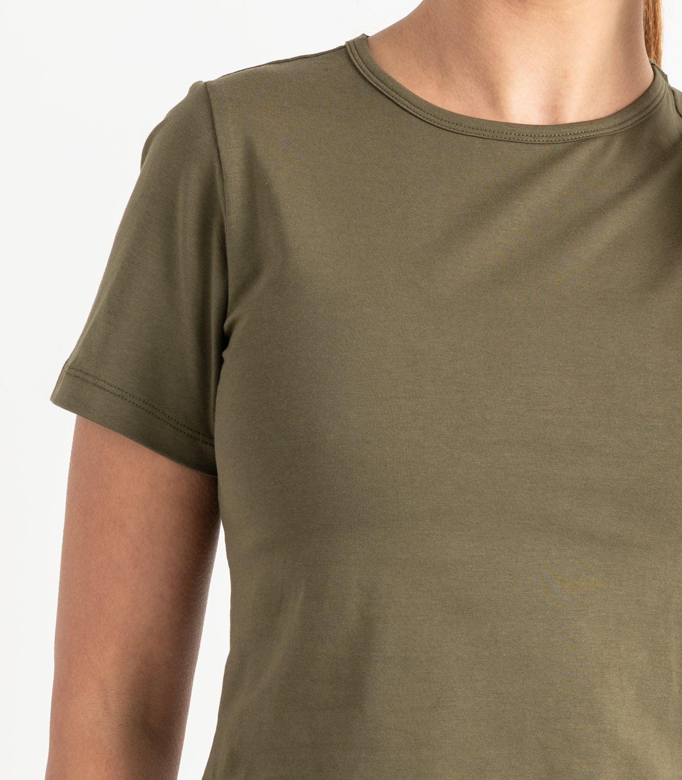 Short Sleeve Fitted Crop Top - Dark Olive
