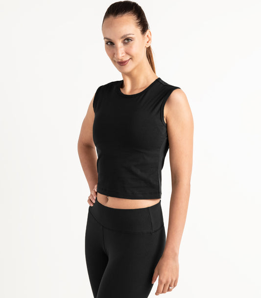 Sleeveless Fitted Crop Top - Black