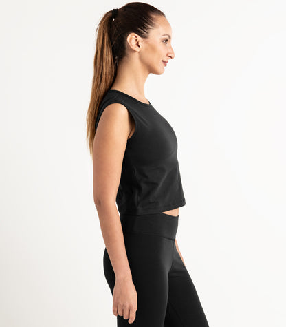 Sleeveless Fitted Crop Top - Black