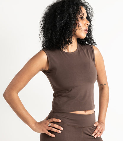 Sleeveless Fitted Crop Top - Chocolate Martini