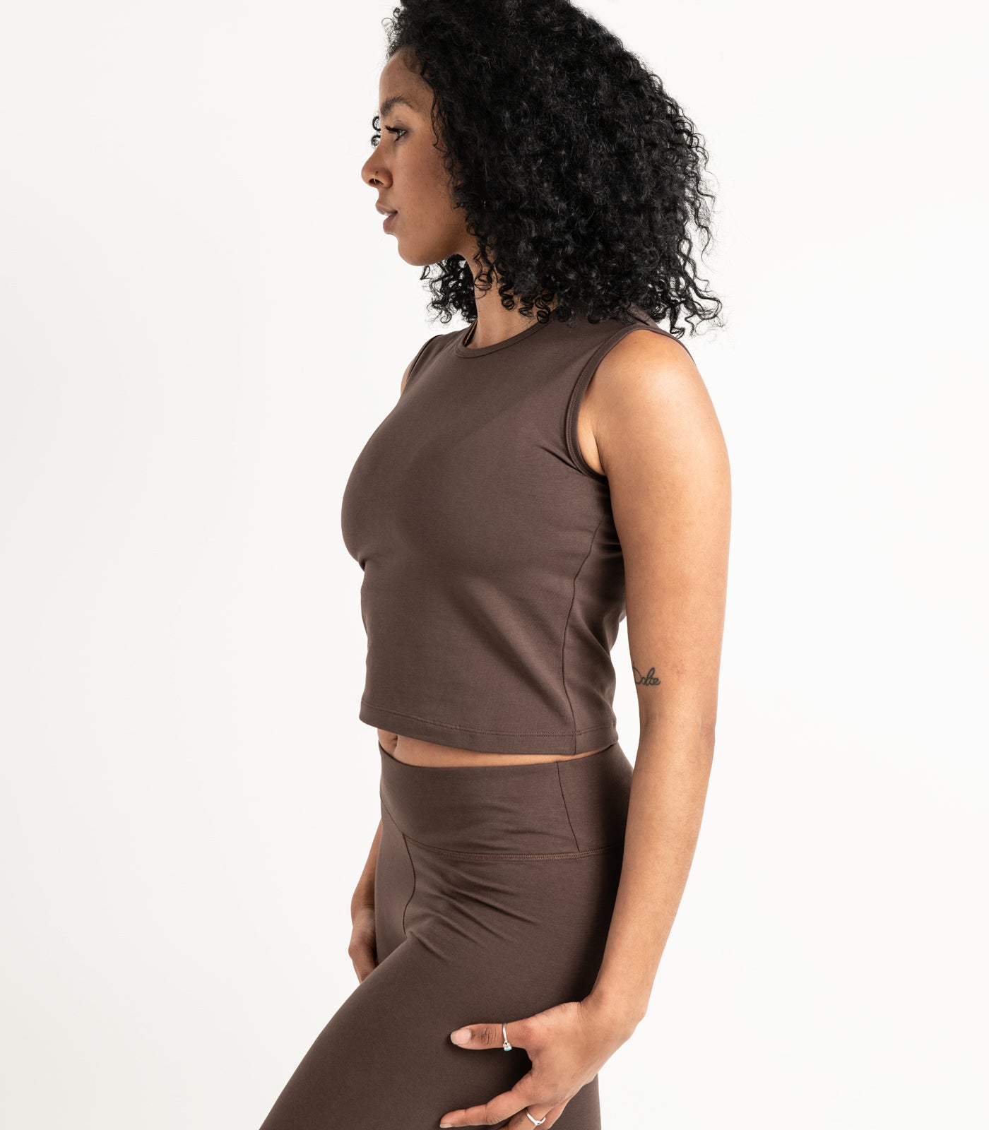 Sleeveless Fitted Crop Top - Chocolate Martini