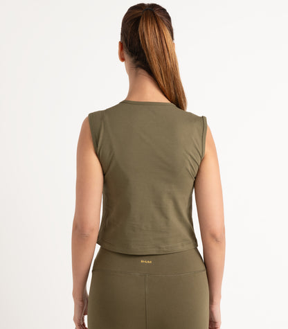 Sleeveless Fitted Crop Top - Dark Olive