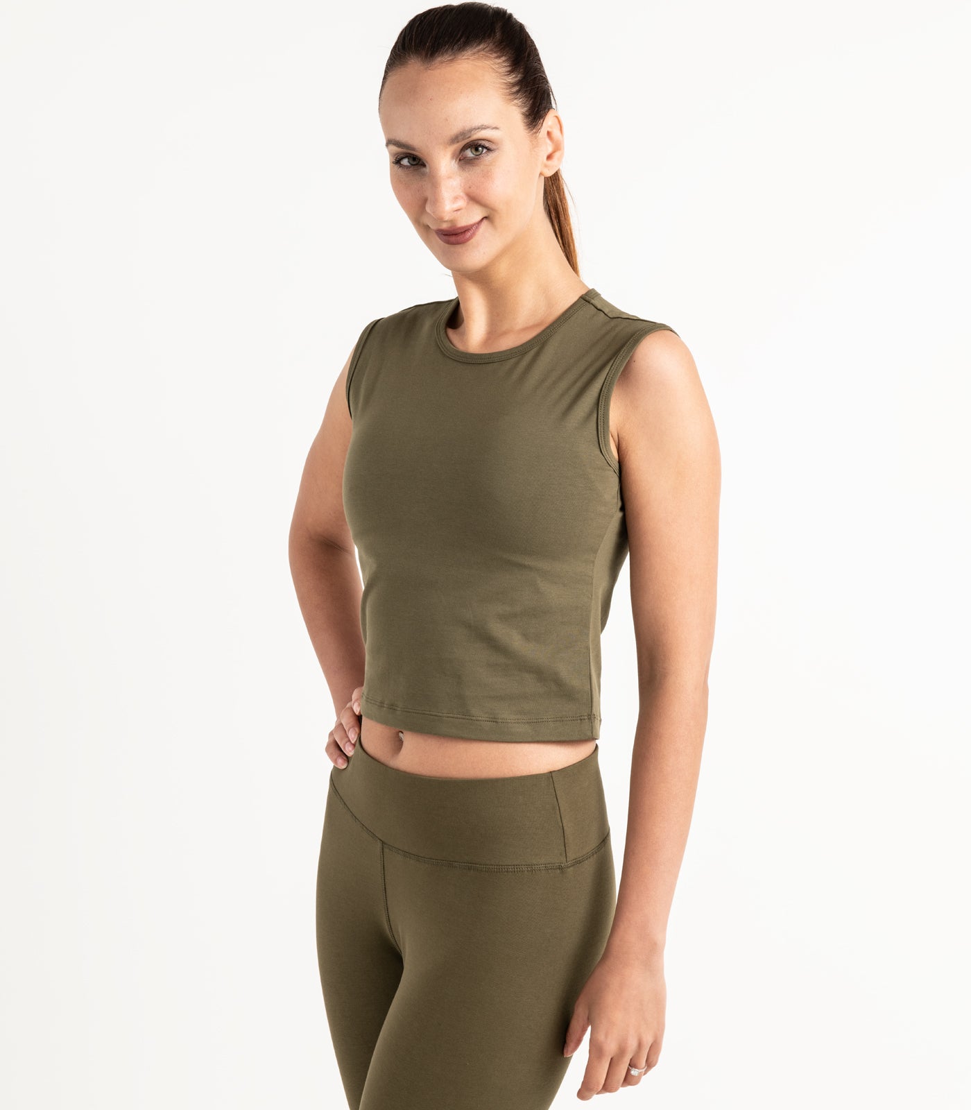 Sleeveless Fitted Crop Top - Dark Olive