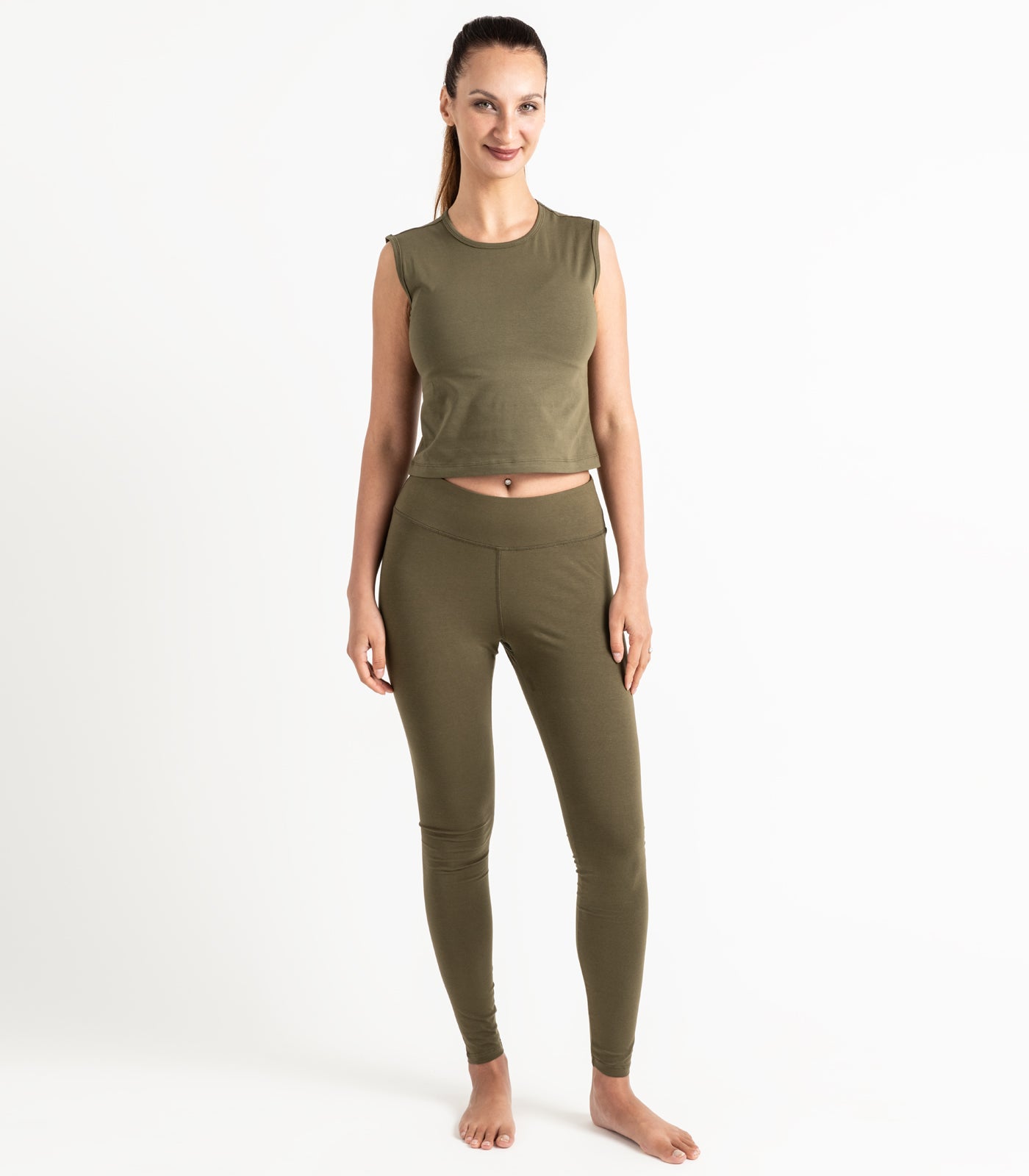 Sleeveless Fitted Crop Top - Dark Olive