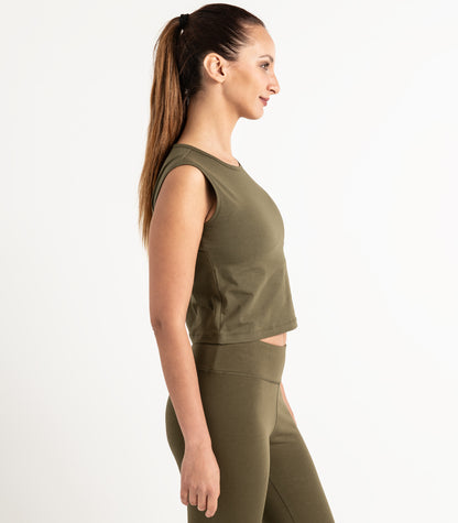 Sleeveless Fitted Crop Top - Dark Olive