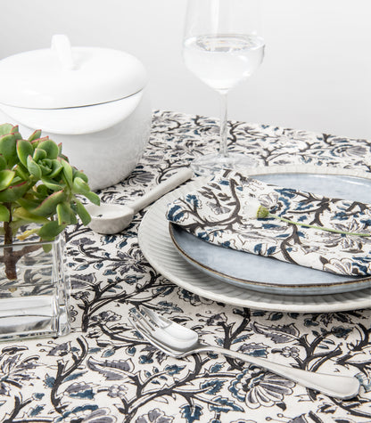 Tablecloth - Kalamkari Block Print - Blue/Grey