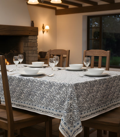 Tablecloth - Kalamkari Block Print - Blue/Grey