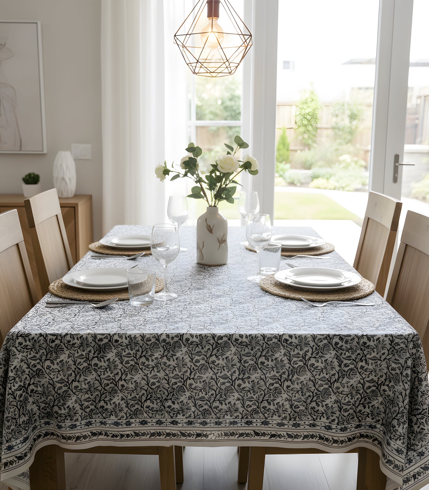 Tablecloth - Kalamkari Block Print - Blue/Grey