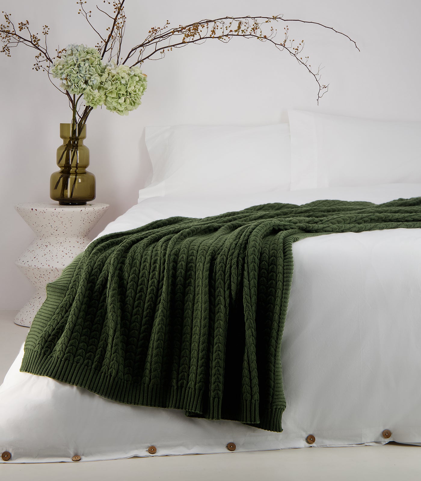 Bhumi Organic Cotton - Braided Cable Knit Throw - Chive