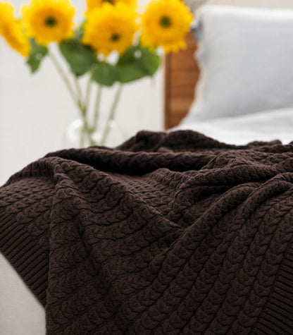 Bhumi Organic Cotton - Cable Knit Throw - Coffee
