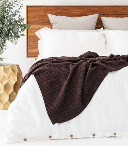 Bhumi Organic Cotton - Cable Knit Throw - Coffee