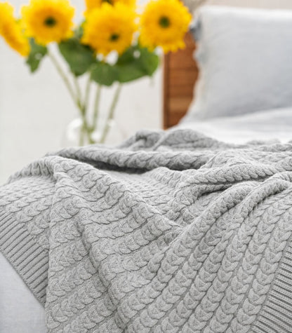 Bhumi Organic Cotton - Cable Knit Throw - Grey Melange