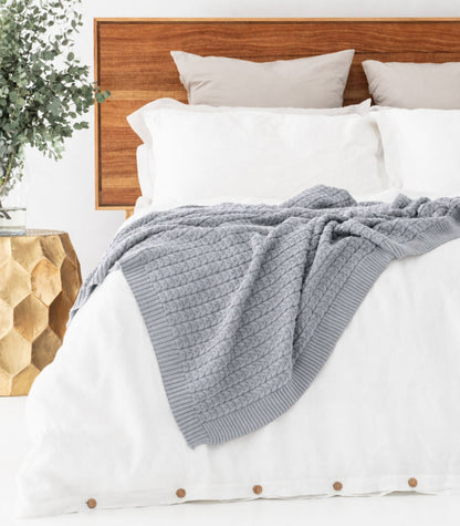 Bhumi Organic Cotton - Cable Knit Throw - Grey Melange