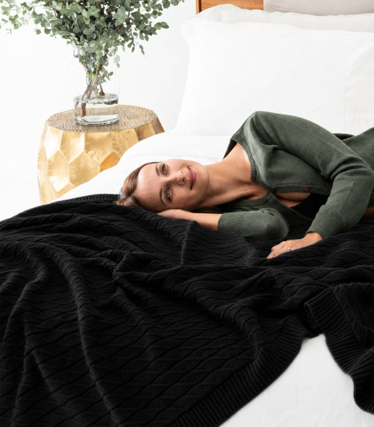 Bhumi Organic Cotton - Diamond Knit Throw - Black
