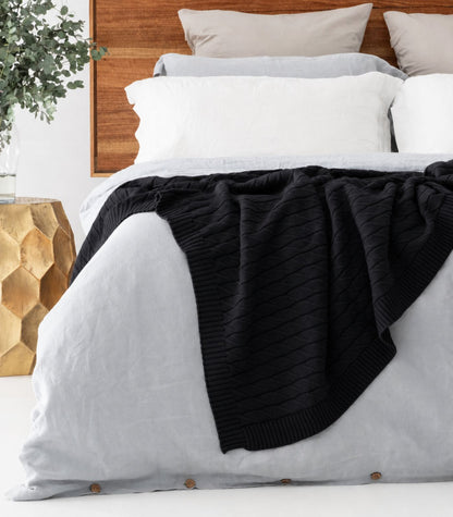 Bhumi Organic Cotton - Diamond Knit Throw - Black