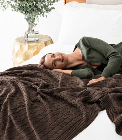 Bhumi Organic Cotton - Diamond Knit Throw - Coffee