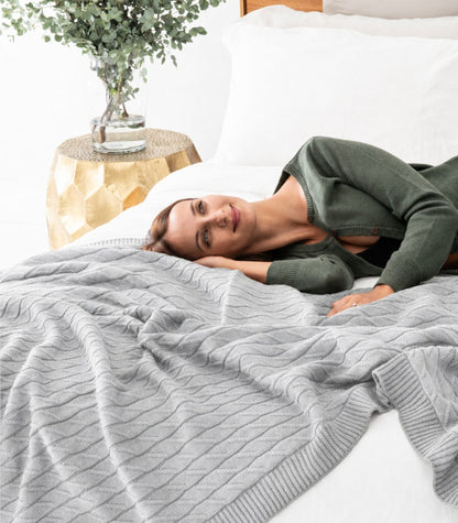 Bhumi Organic Cotton - Diamond Knit Throw - Grey Melange